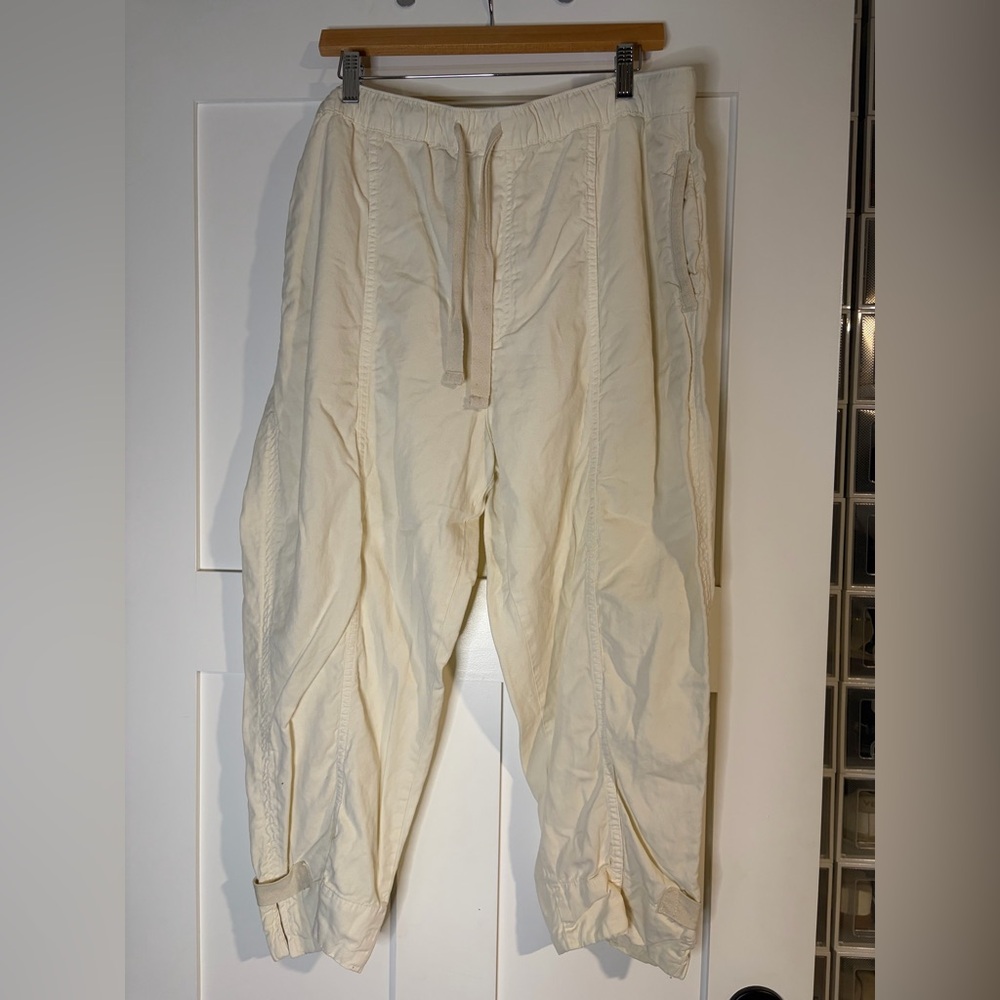 Zara Womens XXL Cream Off White Barrel Leg Utility Drawstring Cargo Pants